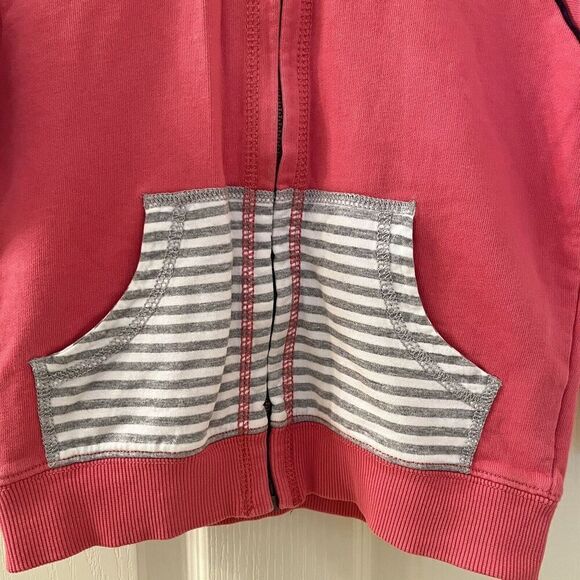 Hanna Andersson Pink Zip Hoodie Elbow Patches Piping Cotton Girls Size 110 US 5 - Picture 6 of 12